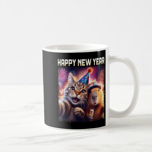 Happy New Year 2026 Cute Cat Capybara Party Art  Kaffeetasse (Rechts)