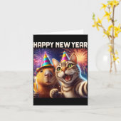 Happy New Year 2026 Cute Cat Capybara Party Art Karte (Gelbe Blume)