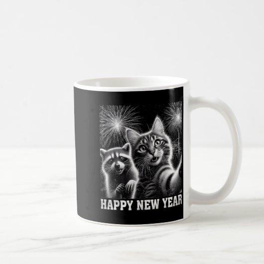 Happy New Year 2026 Cute Cat Raccoon Celebration  Kaffeetasse (Rechts)