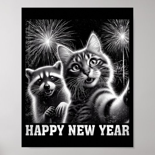 Happy New Year 2026 Cute Cat Raccoon Celebration  Poster (Vorne)