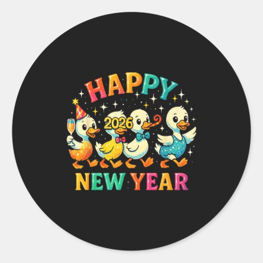 Happy New Year 2026 Cute Duck Party Gift Runder Aufkleber (Vorderseite)