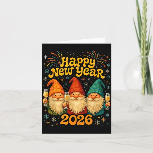 Happy New Year 2026 Cute Gnome Party Gift  Karte (Vorderseite)