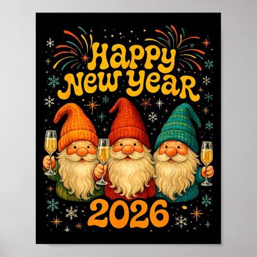 Happy New Year 2026 Cute Gnome Party Gift  Poster (Vorne)