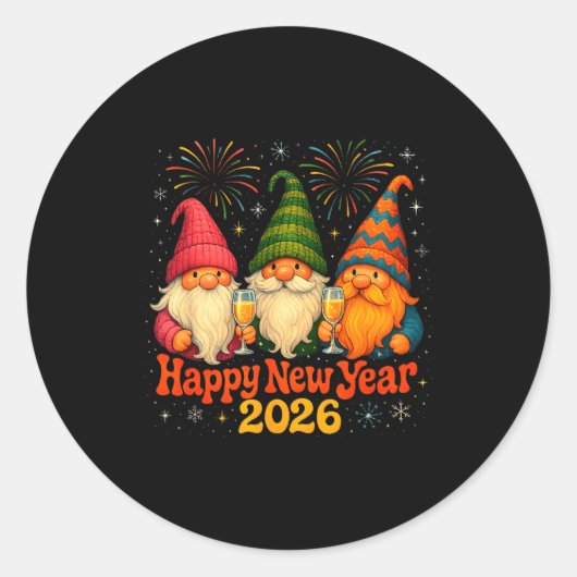 Happy New Year 2026 Cute Gnome Party Gift Runder Aufkleber (Vorderseite)