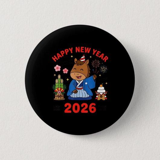 Happy New Year 2026 Cute Horse Japanese Celebratio Button (Vorderseite)