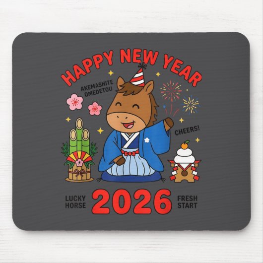 Happy New Year 2026 Cute Horse Japanese Celebratio Mousepad (Vorne)