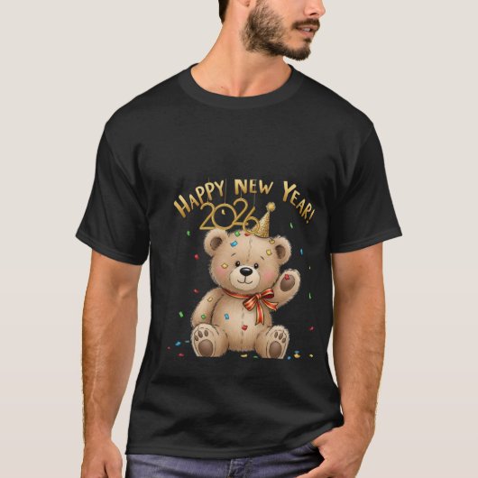 Happy New Year 2026 Cute Teddy Bear Illustration T-Shirt (Vorderseite)