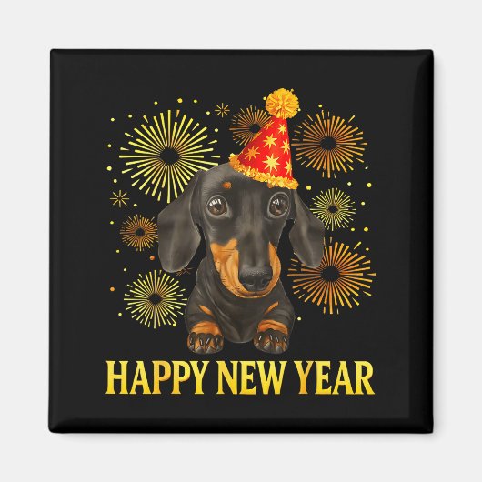 Happy New Year 2026 Dachshund Fireworks New Years  Magnet (Vorne)
