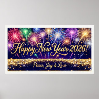 Happy New Year 2026 Decorative artwork fireworks 2 Poster