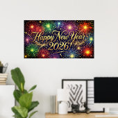 Happy New Year 2026 Decorative artwork - fireworks Poster (Heimbüro)