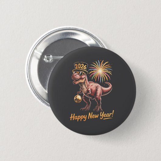 Happy New Year 2026 Dinosaur Funny Dino Tee For Ad Button (Vorne & Hinten)