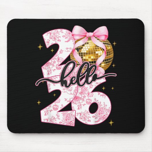 Happy New Year 2026 Disco Ball Bow New Year's Eve Mousepad (Vorne)