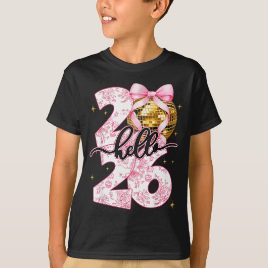 Happy New Year 2026 Disco Ball Bow New Year's Eve T-Shirt (Vorderseite)