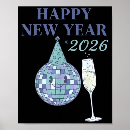 Happy New Year 2026 Disco Ball Celebration Poster (Vorne)