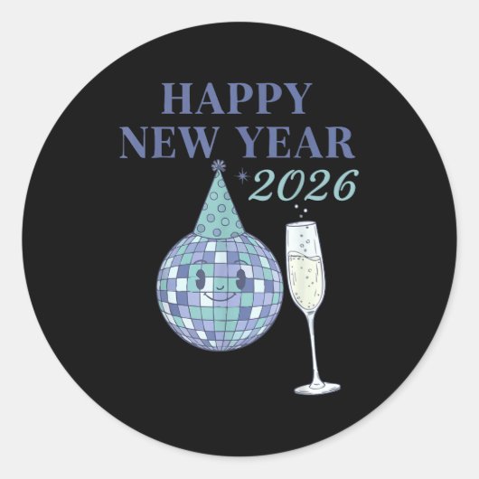 Happy New Year 2026 Disco Ball Celebration Runder Aufkleber (Vorderseite)