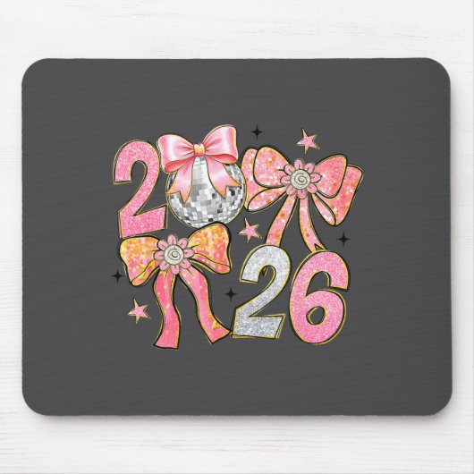 Happy New Year 2026 Disco Ball Coquette Bow New Ye Mousepad (Vorne)
