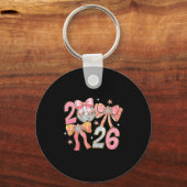 Happy New Year 2026 Disco Ball Coquette Bow New Ye Schlüsselanhänger (Vorderseite)