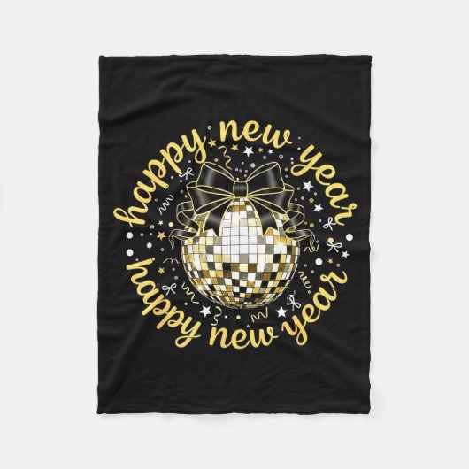 Happy New Year 2026 Disco Ball Gold Bow Coquette C Fleecedecke (Vorderseite)