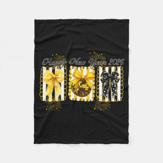 Happy New Year 2026 Disco Ball Gold Coquette Bow F Fleecedecke (Vorderseite)