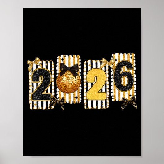 Happy New Year 2026 Disco Ball Gold Coquette Bow F Poster (Vorne)