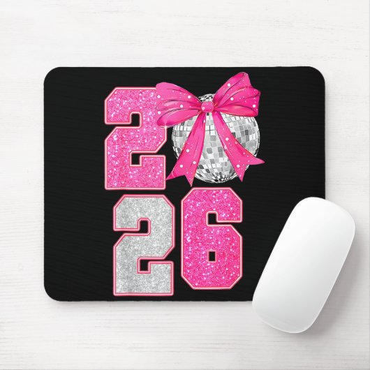 Happy New Year 2026 Disco Ball Nk Coquette Bow Fam Mousepad (Mit Mouse)