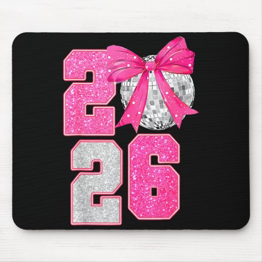 Happy New Year 2026 Disco Ball Nk Coquette Bow Fam Mousepad (Vorne)