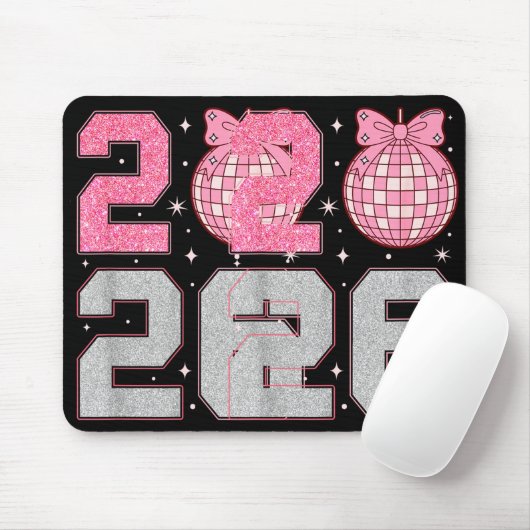 Happy New Year 2026 Disco Ball Nk Coquette Bow Fam Mousepad (Mit Mouse)