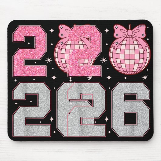 Happy New Year 2026 Disco Ball Nk Coquette Bow Fam Mousepad (Vorne)