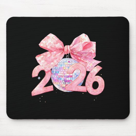 Happy New Year 2026 Disco Ball Nk Coquette Bow Fam Mousepad (Vorne)