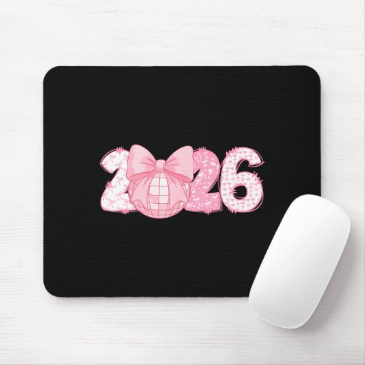 Happy New Year 2026 Disco Ball Nk Coquette Bow Fam Mousepad (Mit Mouse)