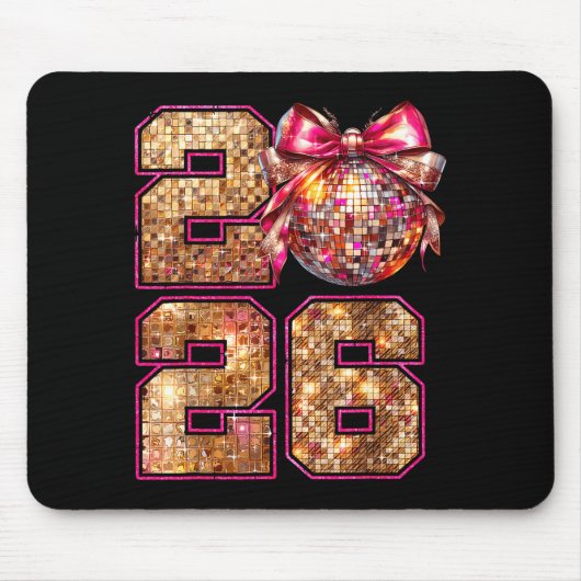 Happy New Year 2026 Disco Ball Nk Coquette Bow Fam Mousepad (Vorne)