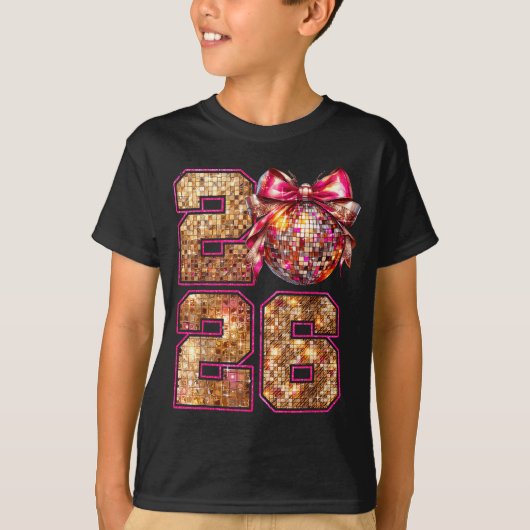 Happy New Year 2026 Disco Ball Nk Coquette Bow Fam T-Shirt (Vorderseite)