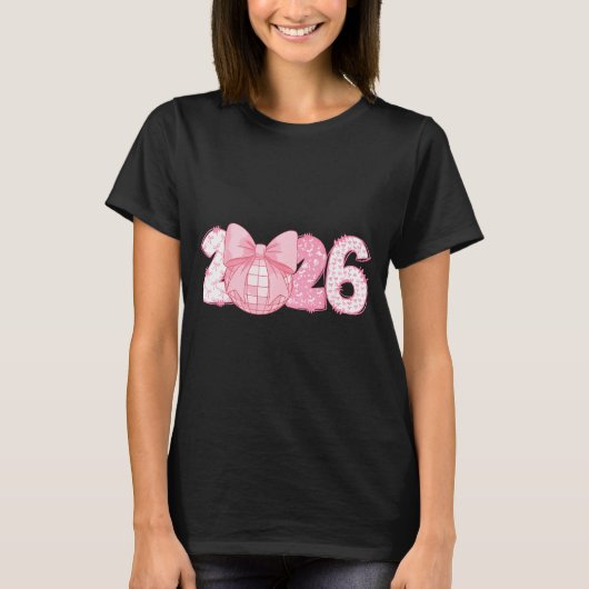 Happy New Year 2026 Disco Ball Nk Coquette Bow Fam T-Shirt (Vorderseite)