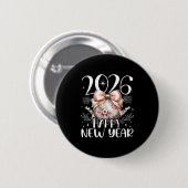 Happy New Year 2026 Disco Cute Bow Flower New Year Button (Vorne & Hinten)