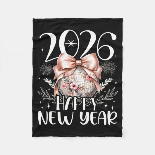 Happy New Year 2026 Disco Cute Bow Flower New Year Fleecedecke (Vorderseite)