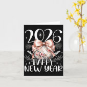 Happy New Year 2026 Disco Cute Bow Flower New Year Karte (Gelbe Blume)