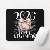 Happy New Year 2026 Disco Cute Bow Flower New Year Mousepad (Mit Mouse)