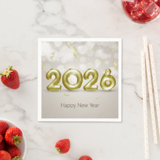 Happy New Year 2026 Elegant Gold Foil Balloons Serviette