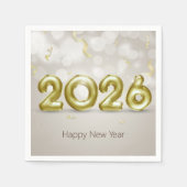 Happy New Year 2026 Elegant Gold Foil Balloons Serviette (Vorderseite)