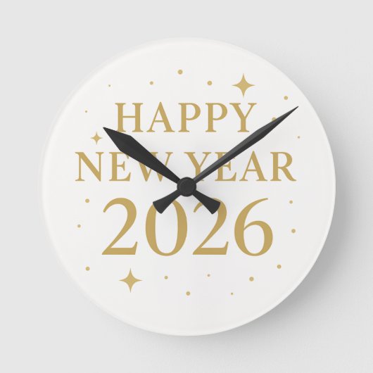 ✨ Happy New Year 2026 Elegant Gold Wall Clock | Mi Runde Wanduhr (Vorderseite)