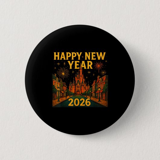 Happy New Year 2026 Fantasy Castle Fireworks Night Button (Vorderseite)