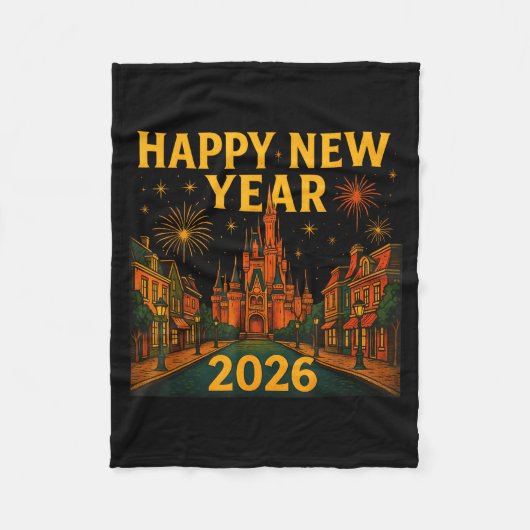 Happy New Year 2026 Fantasy Castle Fireworks Night Fleecedecke (Vorderseite)