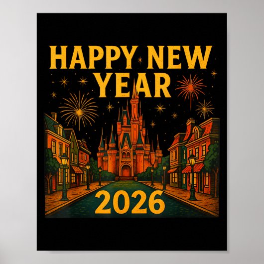 Happy New Year 2026 Fantasy Castle Fireworks Night Poster (Vorne)