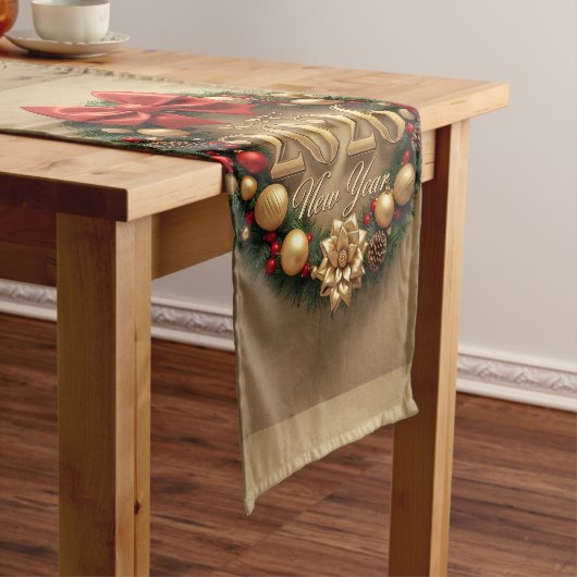 happy new year 2026 festive wreath runner kurzer tischläufer (Beispiel)