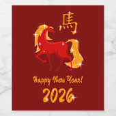 Happy New Year 2026 Fire Horse Chinese Zodiac Weinetikett (Einzelnes Label)