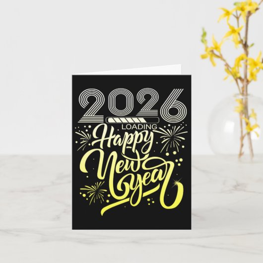 Happy New Year 2026 Fireworks Loading New Years Ev Karte (Gelbe Blume)