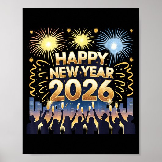 Happy New Year 2026 Fireworks Party Celebration Poster (Vorne)