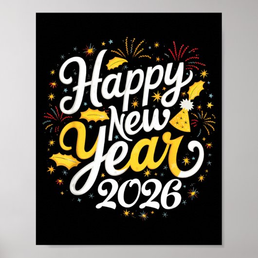 Happy New Year 2026 Fireworks Party Graphic Men Wo Poster (Vorne)