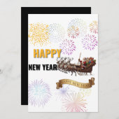 Happy New Year 2026 – Fireworks & Santa Sleigh Gre Einladung (Vorne/Hinten)