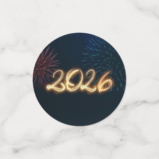 Happy New Year 2026 Fireworks Sparkling Konfetti (Klein Vorderseite)